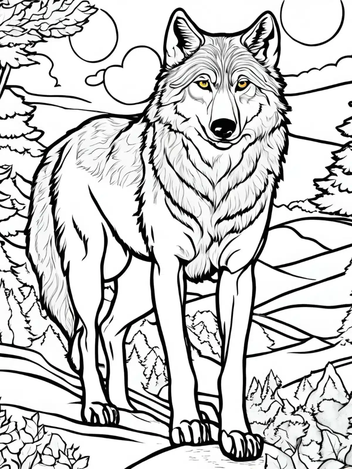 Wolf kostenloses Ausmalbild - Wildtiere in Europa